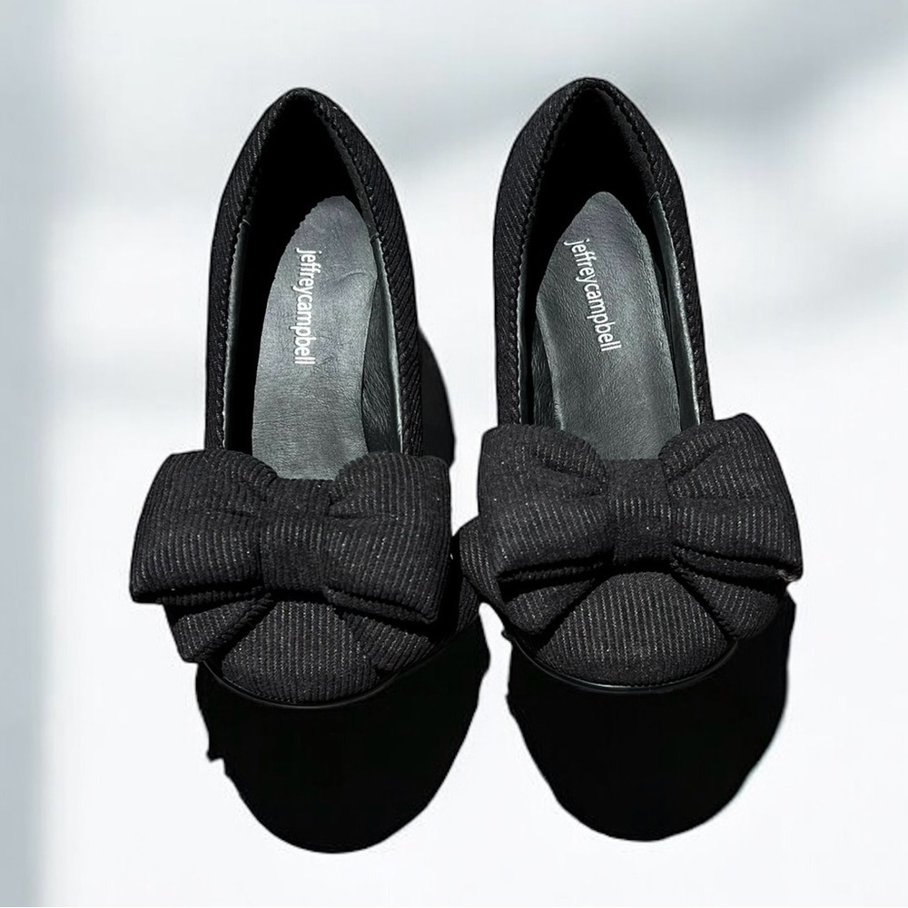 🌻NEW Jeffrey Campbell Black Bow-up Cord Pumps Heels Women's Size 5.5